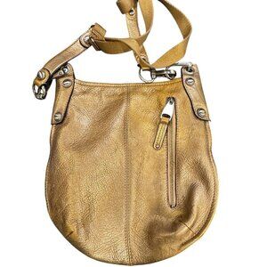 B. Makowsky Pebbled Leather Gold Shoulder Bag – Durango Style – Adjustable Strap